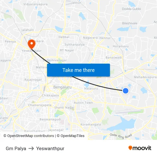 Gm Palya to Yeswanthpur map