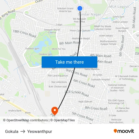 Gokula to Yeswanthpur map