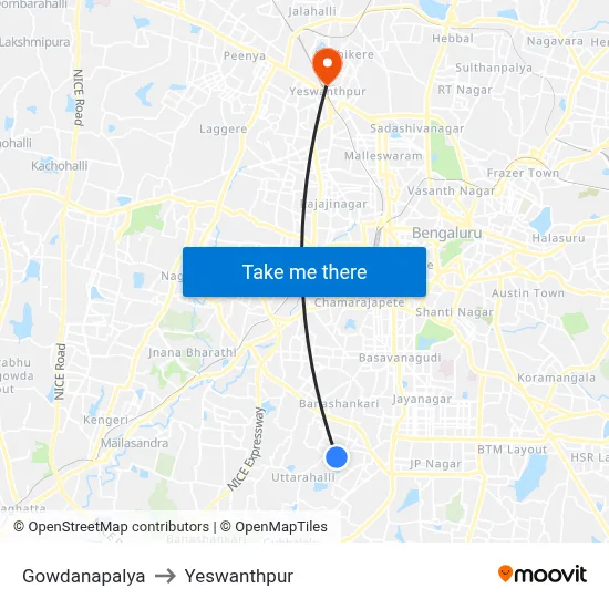Gowdanapalya to Yeswanthpur map