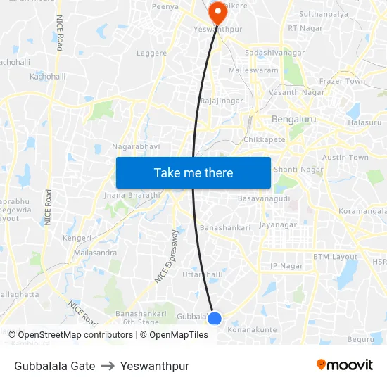 Gubbalala Gate to Yeswanthpur map