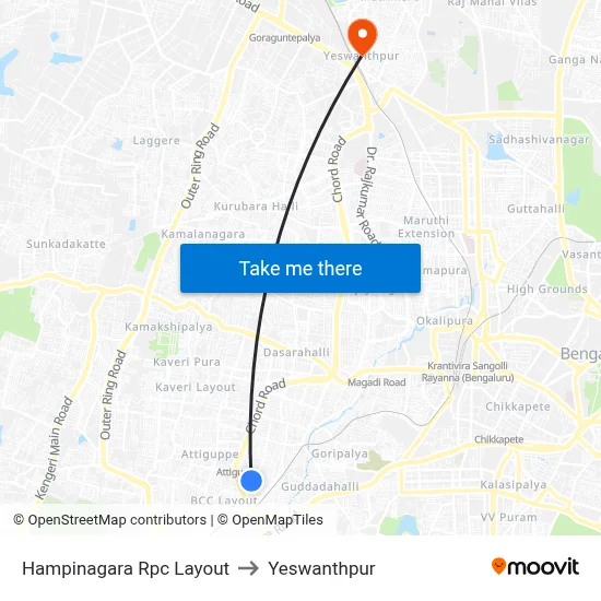 Hampinagara Rpc Layout to Yeswanthpur map