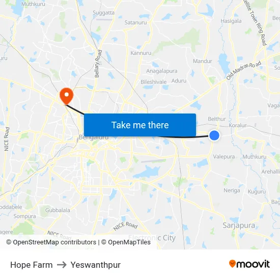 Hope Farm to Yeswanthpur map