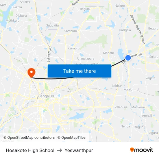 Hosakote High School to Yeswanthpur map