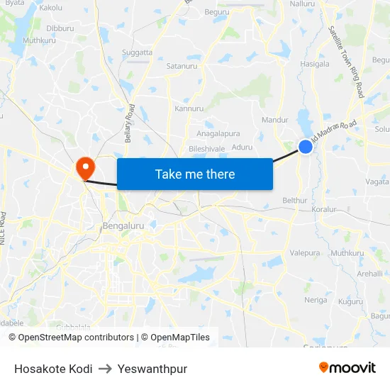 Hosakote Kodi to Yeswanthpur map
