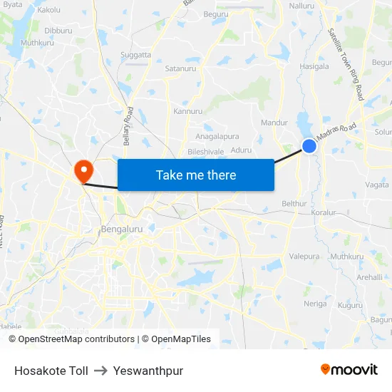 Hosakote Toll to Yeswanthpur map