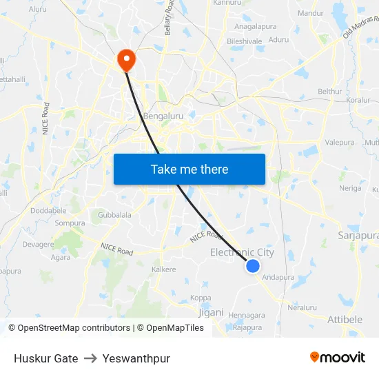 Huskur Gate to Yeswanthpur map