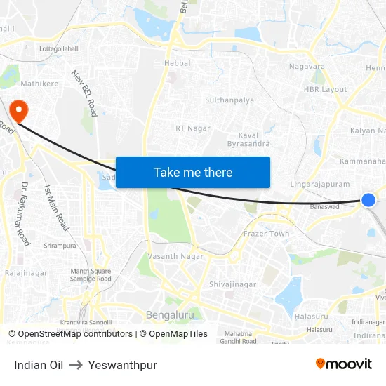 Indian Oil to Yeswanthpur map