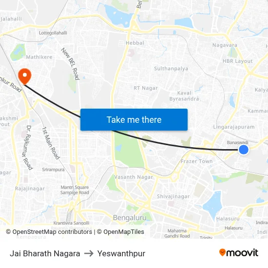 Jai Bharath Nagara to Yeswanthpur map