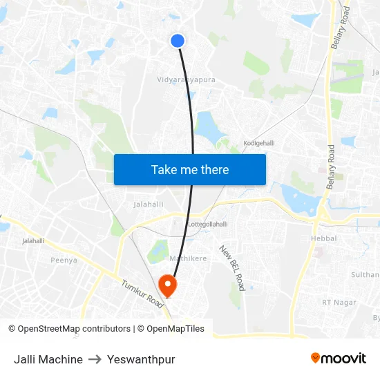 Jalli Machine to Yeswanthpur map