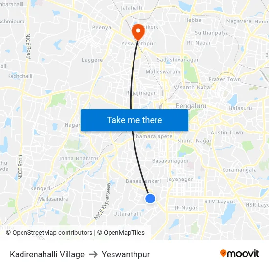 Kadirenahalli Village to Yeswanthpur map