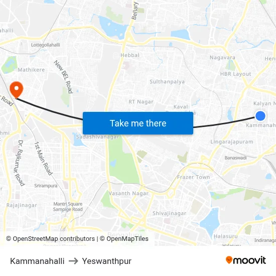 Kammanahalli to Yeswanthpur map