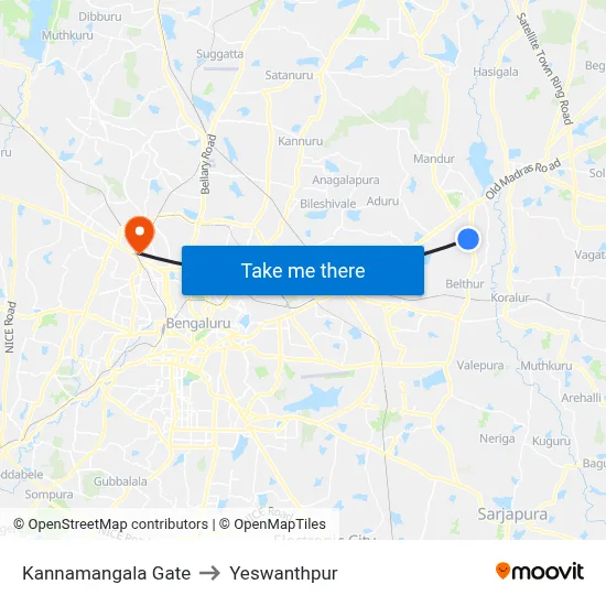 Kannamangala Gate to Yeswanthpur map