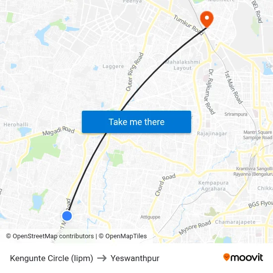Kengunte Circle (Iipm) to Yeswanthpur map
