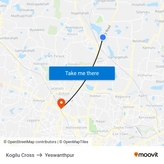 Kogilu Cross to Yeswanthpur map