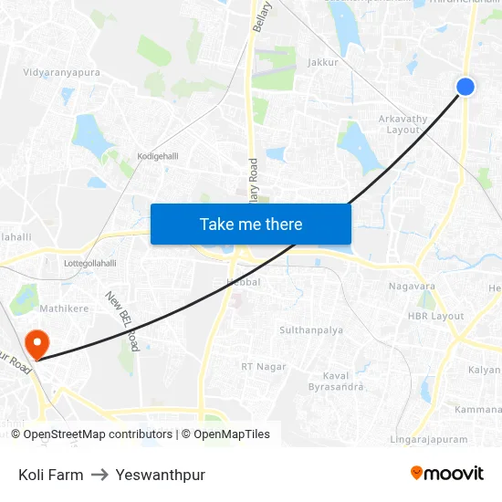 Koli Farm to Yeswanthpur map