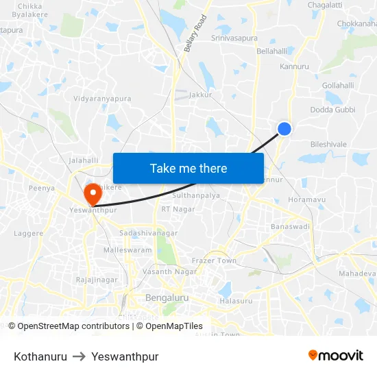Kothanuru to Yeswanthpur map