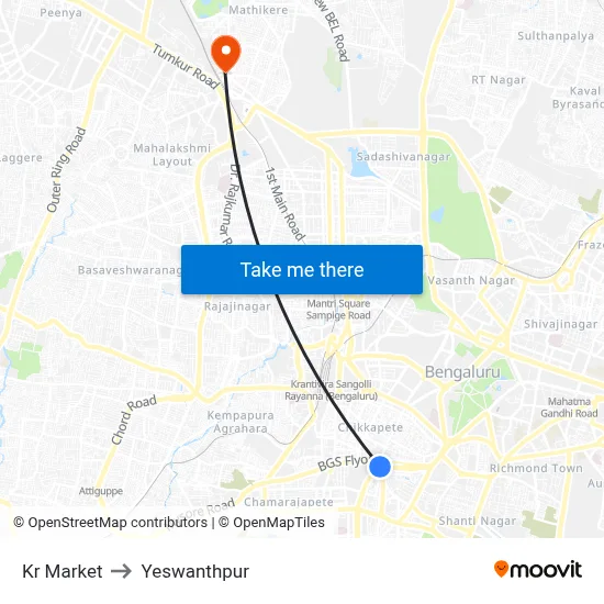 Kr Market to Yeswanthpur map