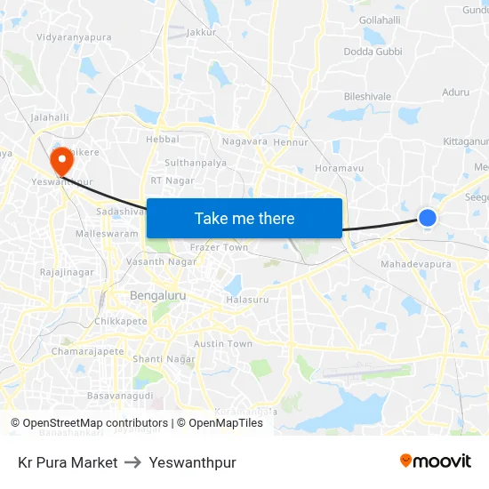 Kr Pura Market to Yeswanthpur map