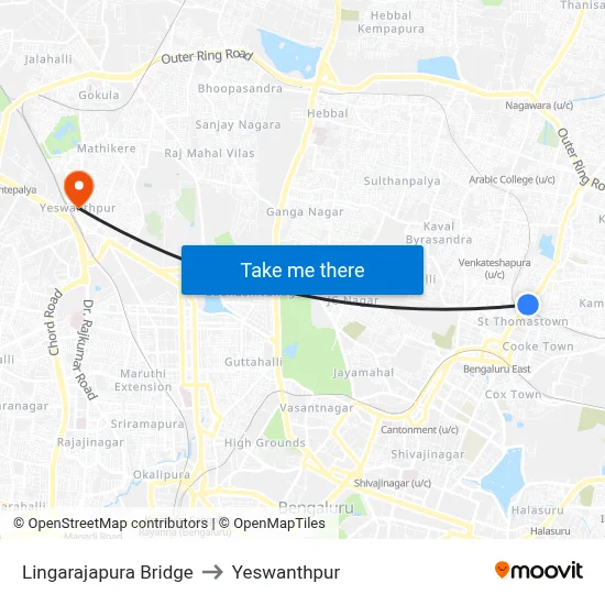 Lingarajapura Bridge to Yeswanthpur map