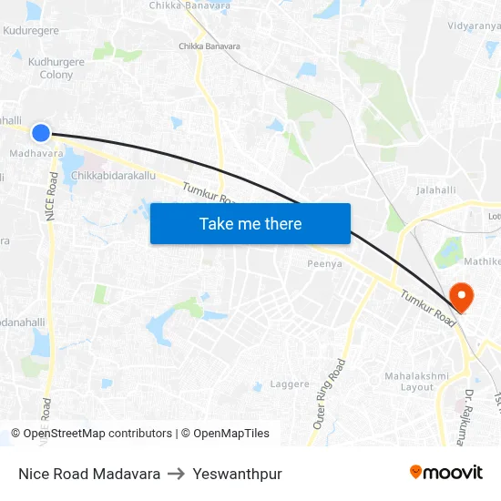 Nice Road Madavara to Yeswanthpur map