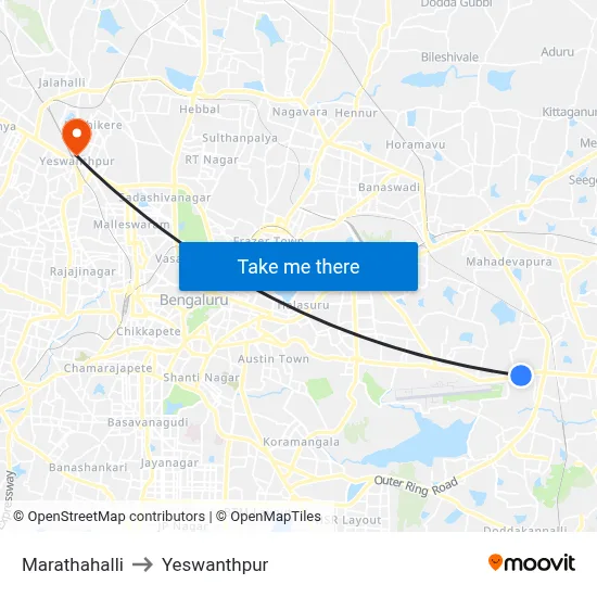 Marathahalli to Yeswanthpur map