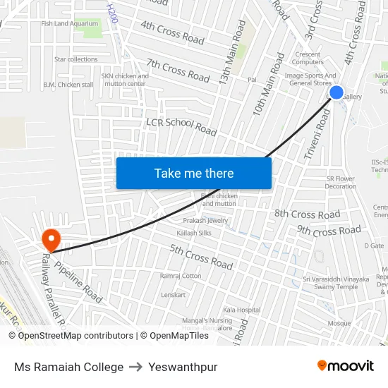 Ms Ramaiah College to Yeswanthpur map