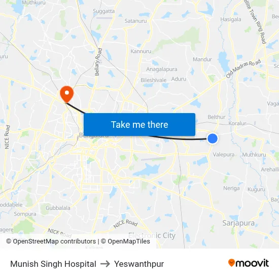 Munish Singh Hospital to Yeswanthpur map
