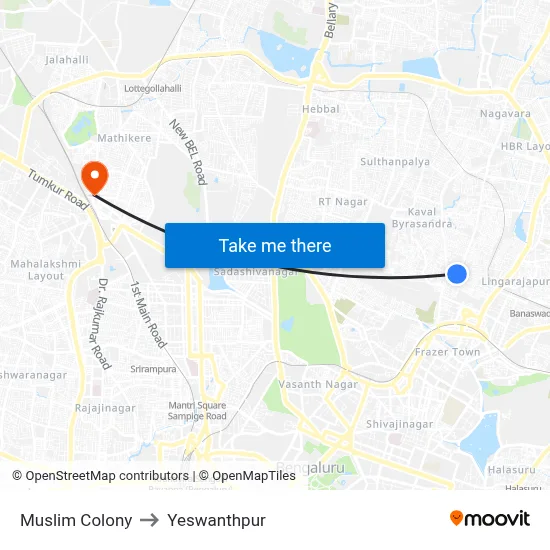 Muslim Colony to Yeswanthpur map
