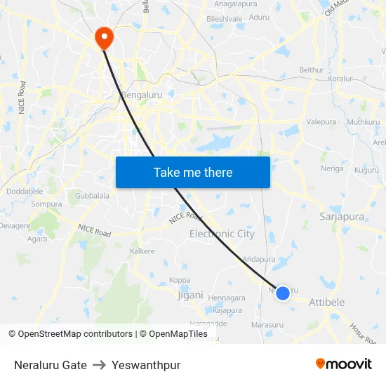 Neraluru Gate to Yeswanthpur map