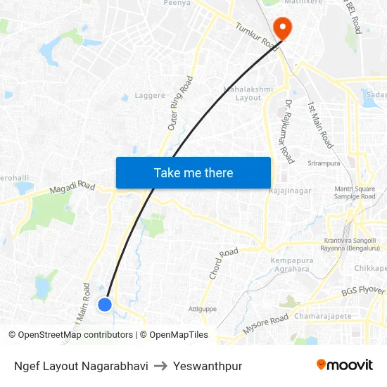 Ngef Layout Nagarabhavi to Yeswanthpur map