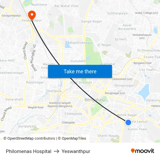 Philomenas Hospital to Yeswanthpur map