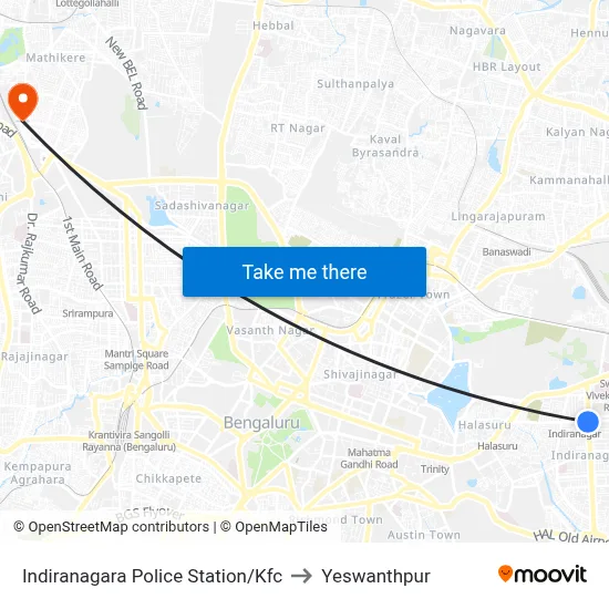 Indiranagara Police Station/Kfc to Yeswanthpur map