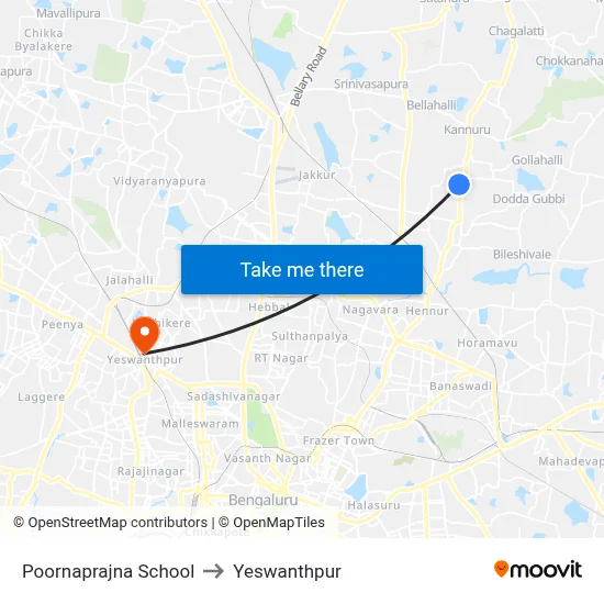 Poornaprajna School to Yeswanthpur map