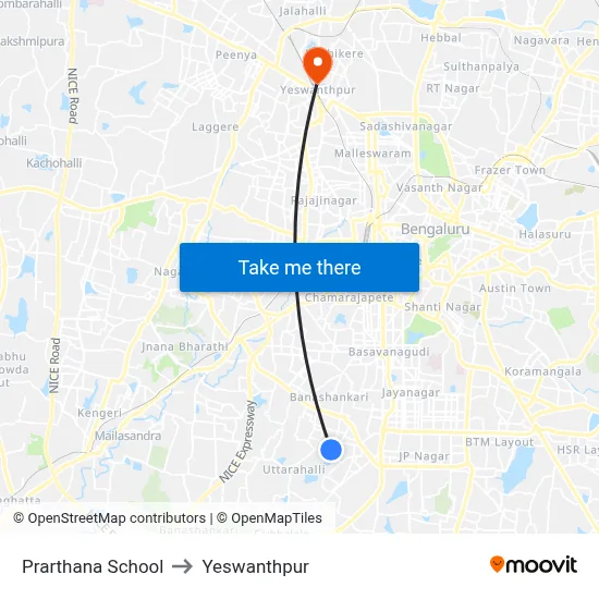 Prarthana School to Yeswanthpur map