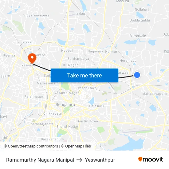 Ramamurthy Nagara Manipal to Yeswanthpur map