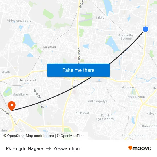 Rk Hegde Nagara to Yeswanthpur map