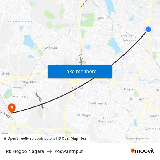 Rk Hegde Nagara to Yeswanthpur map