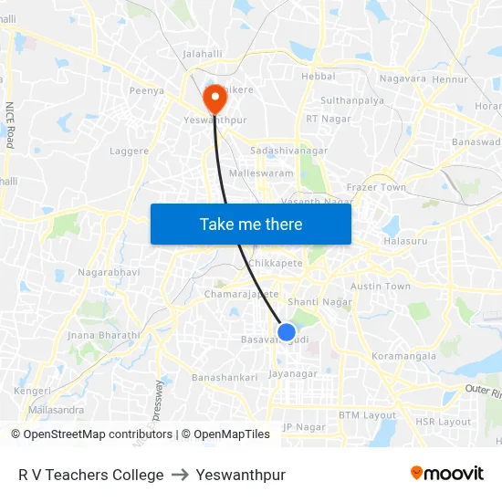 R V Teachers College to Yeswanthpur map