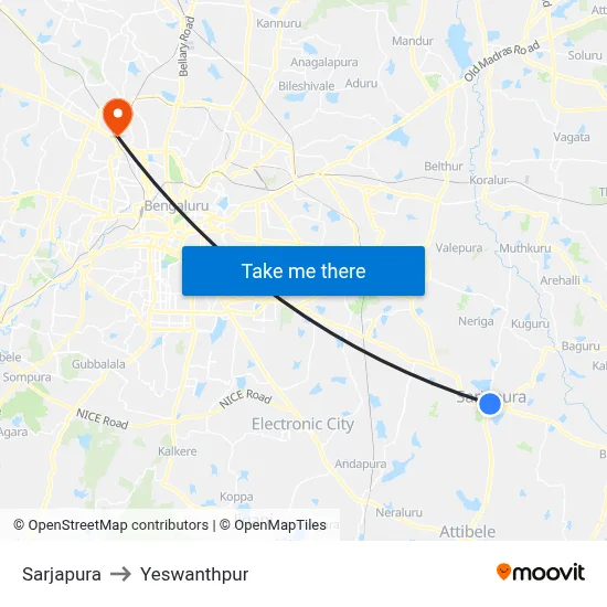 Sarjapura to Yeswanthpur map