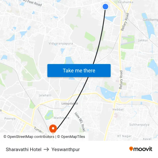 Sharavathi Hotel to Yeswanthpur map