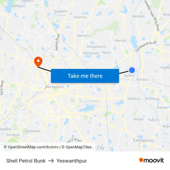 Shell Petrol Bunk to Yeswanthpur map