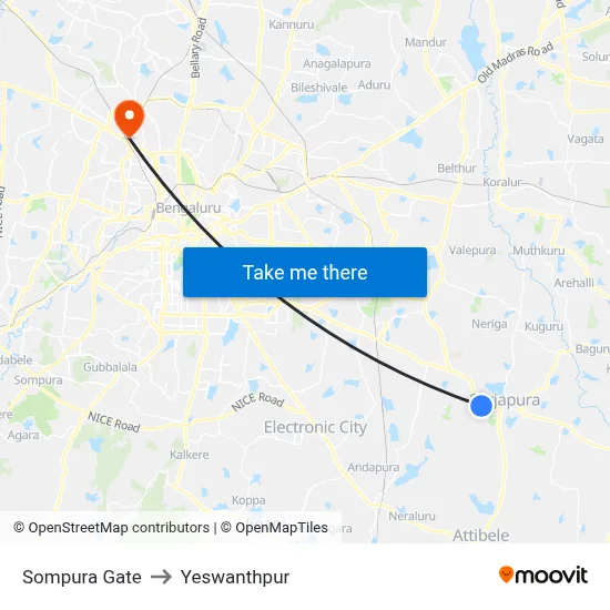Sompura Gate to Yeswanthpur map