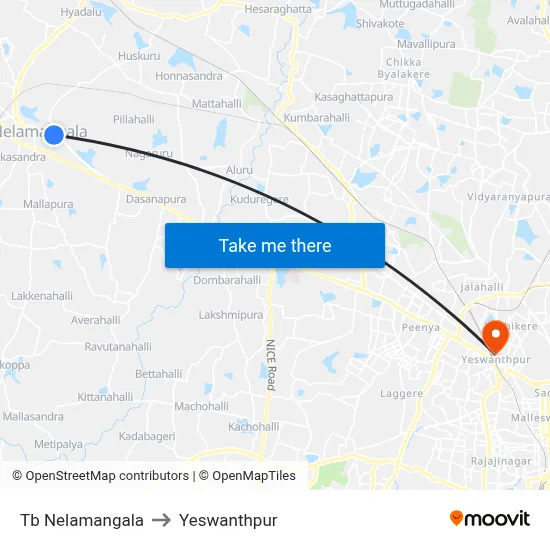 Tb Nelamangala to Yeswanthpur map