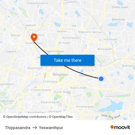 Thippasandra to Yeswanthpur map