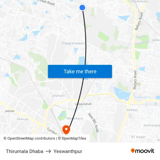 Thirumala Dhaba to Yeswanthpur map