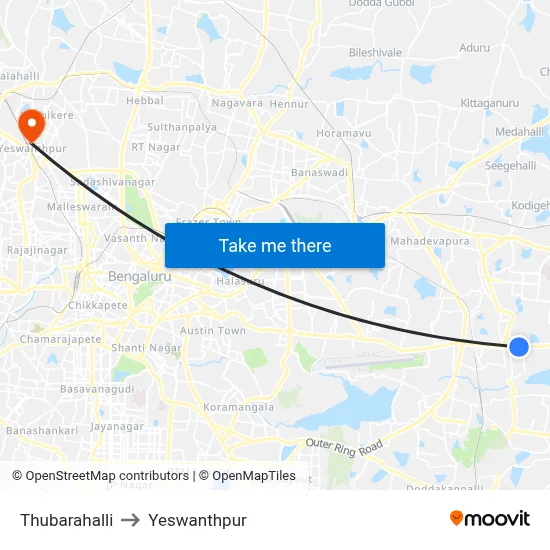 Thubarahalli to Yeswanthpur map