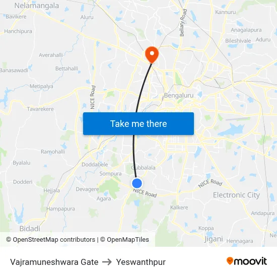Vajramuneshwara Gate to Yeswanthpur map