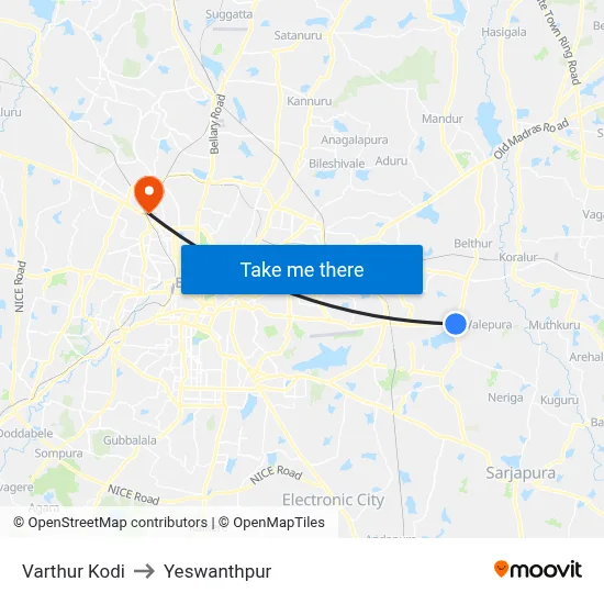 Varthur Kodi to Yeswanthpur map