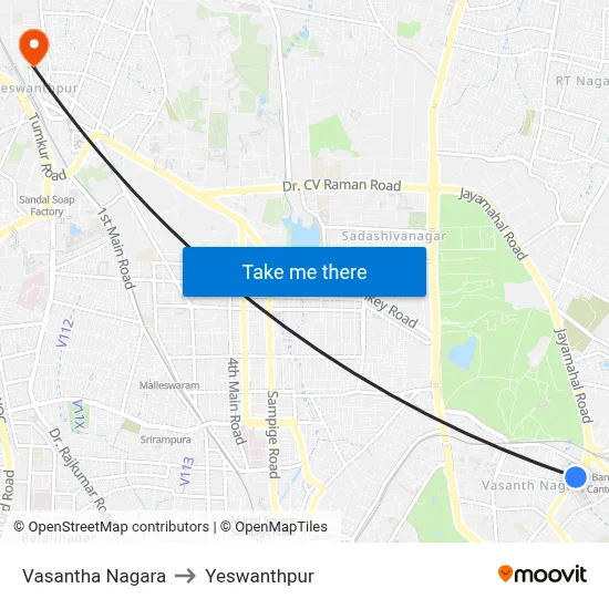Vasantha Nagara to Yeswanthpur map