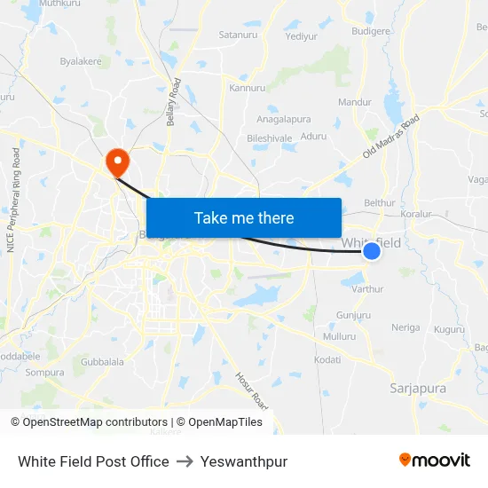 White Field Post Office to Yeswanthpur map